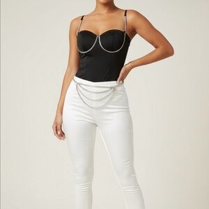 Elegant Black Bodysuit with Chain Accents